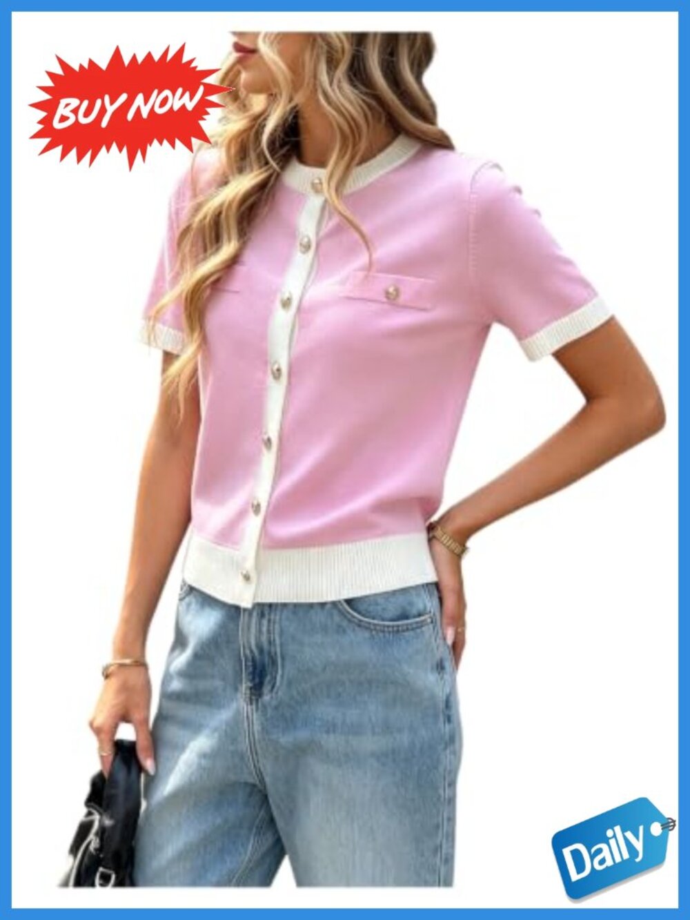 Viscose Crochet Button Down Short Sleeve Pullover Sweater Top